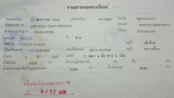 ขายรถ MITSUBISHI FUSO FK515Jปี.44 เครื่อง 6D14 165 แรงม้า เครื่องดี คัสซีสวย หัว3ใบปัด พวงมาลัยเพาเวอร์ ยาง8.25ขอบ16 ช่วงล้อ 4.50 เมตร กระบะ ยาว 5.80 เมตร กว้าง 2.40 เมตร รถพร้อมใช้งาน ทะเบียน ม.79 เอกสารพร้อมโอน ราคา. 285,000 บาท โทร.080-1085007 บอล