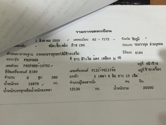 ขาย HINO 10 ล้อ 2 เพลาดั้ม FM2P 360 CNG ห้างแท้ ปี2555