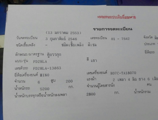 ลูกค้าจองแล้วครับ ขายด่วนๆ 585,000บ หกล้อ ฮีโน่ FD2HLA HO7D 195โบว์ ยางเรเดี้ยล ดั้มค็อกเกษตร ยาว5.30ม สภาพดีหัวเก๋งแค๊ฟบางเดิมสีสวยกริ๊ปพร้อมใช้ ทะเบียนพร้อมโอน
