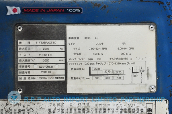 ขายรถโฟล์คลิฟท์มือสอง SUMITOMO รุ่น 11FT25PAXETD-G2J-00131 ราคา 195,000 สภาพเดิมจากญี่ปุ่น ไม่เคยใช้งานในประเทศไทย