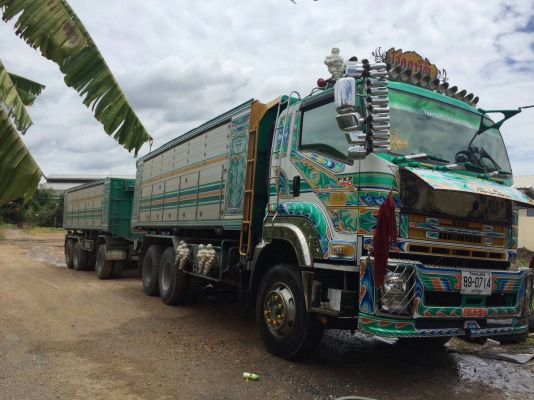 ขายรถพ่วงดัมพ์มิเนียม ISUZU เครื่อง 360 แรง ปี 57 ดัมพ์มิเนียมอู่รุ่งทรัพย์ ลูก 3 เพลาแท้ ทะเบียนพร้อม