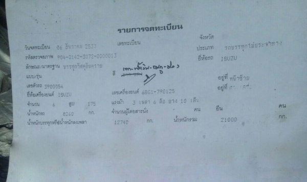 รถอีซูซุ 10 ล้อ บรรทุกน้ำมัน  FVZ  175 แรงม้า. ปี 33.    สนใจติดต่อ  081 - 6079515