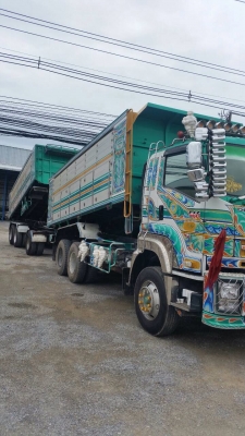 ขายรถพ่วงดัมพ์มิเนียม ISUZU เครื่อง 360 แรง ปี 57 ดัมพ์มิเนียมอู่รุ่งทรัพย์ ลูก 3 เพลาแท้ ทะเบียนพร้อม