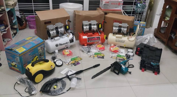 เลื่อยไฟฟ้า , ไขควง+สว่าน , ปั้มลม , ฉีดน้ำแรงดัน , ตู้เชื่อม