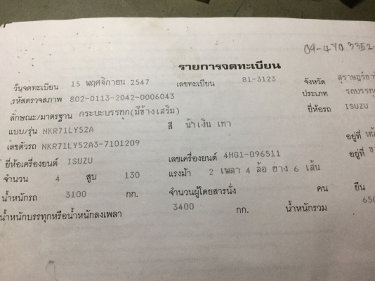 หกล้อ อีซูชุ NKR130ปี47ช่วงยาว4.30ม สภาพดีพร้อมใช้งาน ทะเบียนพร้อมโอน หกล้อ อีซูชุ NKR130ปี47ช่วงยาว4.30ม สภาพดีพร้อมใช้งาน ทะเบียนพร้อมโอน