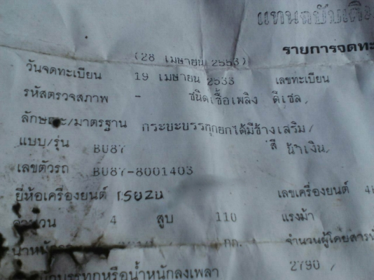 รถ TOYOTA 6 ล้อดั้ม BU87 / 110 แรงม้า.  ปี 33.     สนใจติดต่อ  081 - 6079515