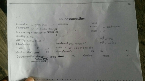 รถฮีโน่ 10 ล้อดั้ม FL1J 210 แรงม้า. ปี 43.  , ( รถ เพลาเดียว. แต่ ทำเป็นดั้ม. )     สนใจติดต่อ  081 - 6079515