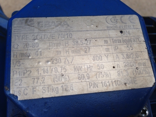 ขายปั้มน้ำหอยโข่งหัวปั้มสแตนเลส แรงดันสูงใบพัด 2ชั้น Ebara 1HP. 380V สภาพสวย วิ่งนิ่มเดิมๆ พร้อมใช้งาน