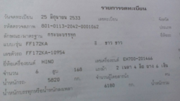 รถฮีโน่ 6 ล้อดั้ม FF 168 แรงม้า. ปี 33.    สนใจติดต่อ  081 - 6079515